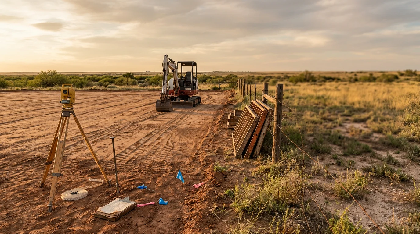 Construction site preparation and grading in West Texas