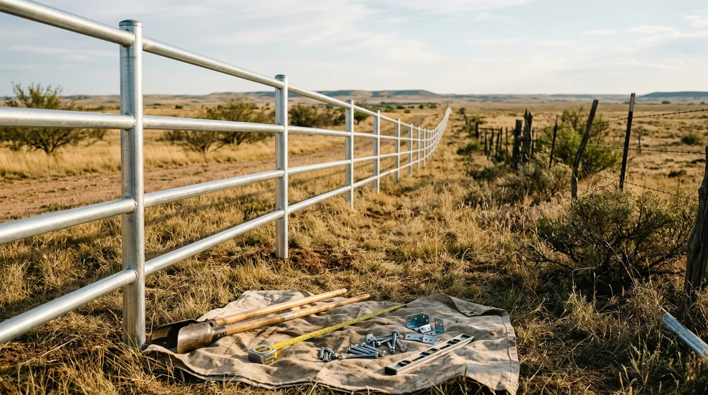 Metal fence installation on a West Texas property
